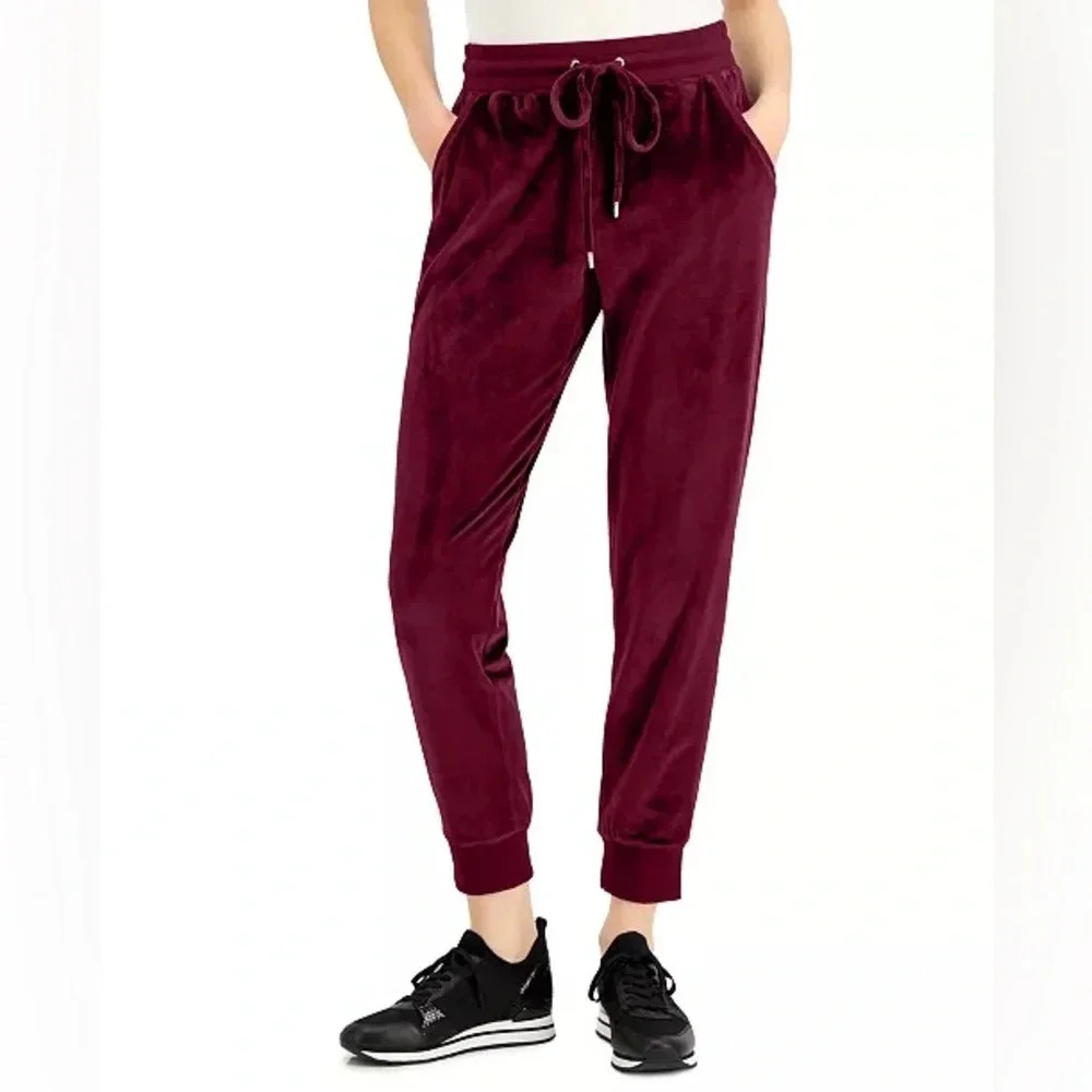 MICHAEL KORS Burgundy Wine Cozy Velour Jogger Pull-on Pants Size XL